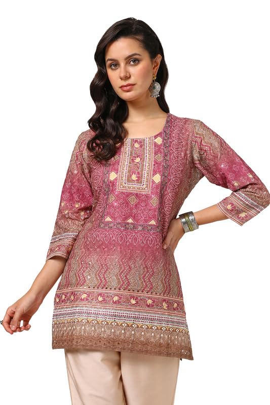 Soch Womens Magenta Cotton Blend Bandhani Print Tunic