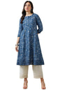 Soch Womens Blue Cotton Slub Botanical Print Panelled Kurta