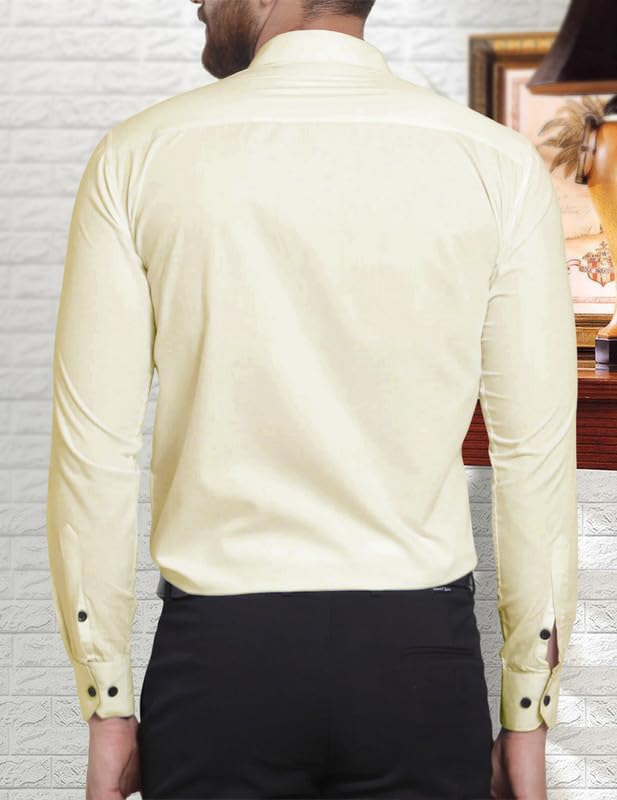 Pinkmint Casual Shirt for Men Stylish Mens Shirt Soild Regular Fit Long Sleeve Formal Wear Yellow