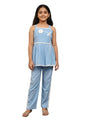Aarika Girls Blue Colour Self Design Cotton Blend Co-Ord Set-(3-9 Years)-(New_Dr-27001-Blue-28)