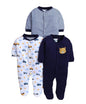 Bumzee Baby Boys Cotton Full Sleeves Pack Of 3 Sleepsuit Navy & White - New Born (Peb11017A-Nbl)