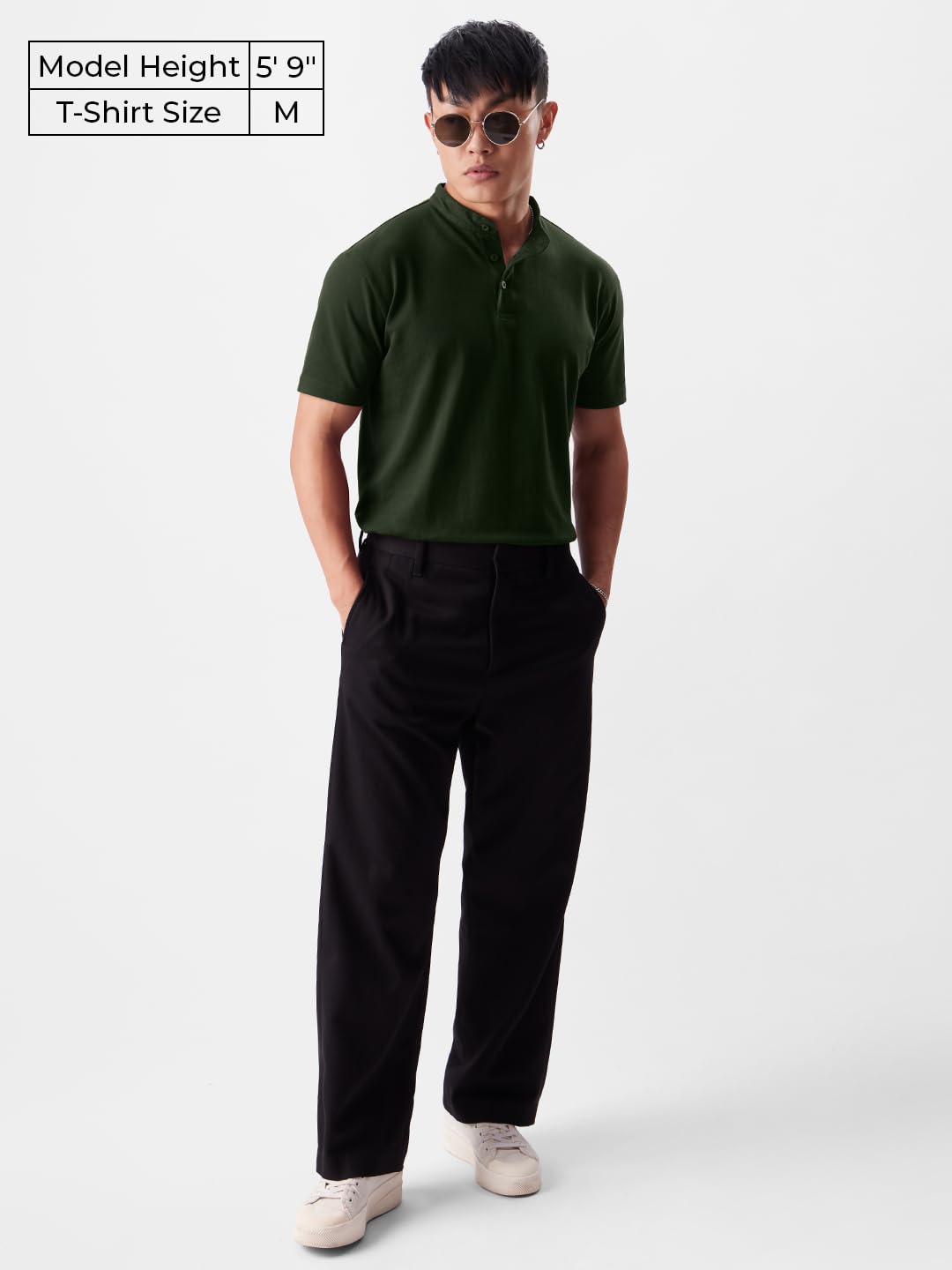 The Souled Store Solids: Dark Olive Mens & Boys Regular Fit Solid Half Sleeve Cotton Green Mandarin Polos Mens Polos Graphic te