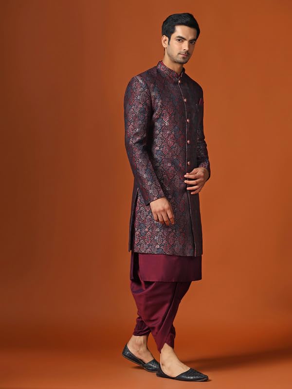 Kisah Sherwani Set For Men  Silk Blend Jacquard Indo Western Sherwani With Kurta And Dhoti | Designer Ethnic Outfit For Weddings