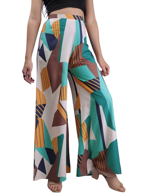 Eyebogler Women Graphic Printed Pure Cotton Flared Palazzo