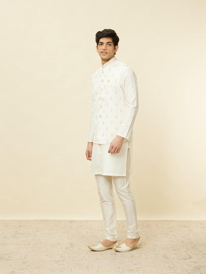 Manyavar Mens Warm White Blended Viscose Self Design Jackets
