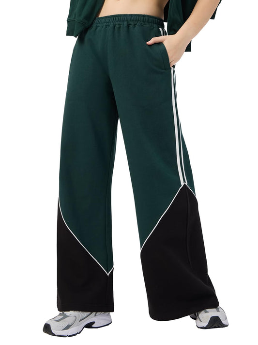 The Souled Store Solids : Emerald Green Women and Girls Pull On Cotton Super Baggy Fit Flared Joggers