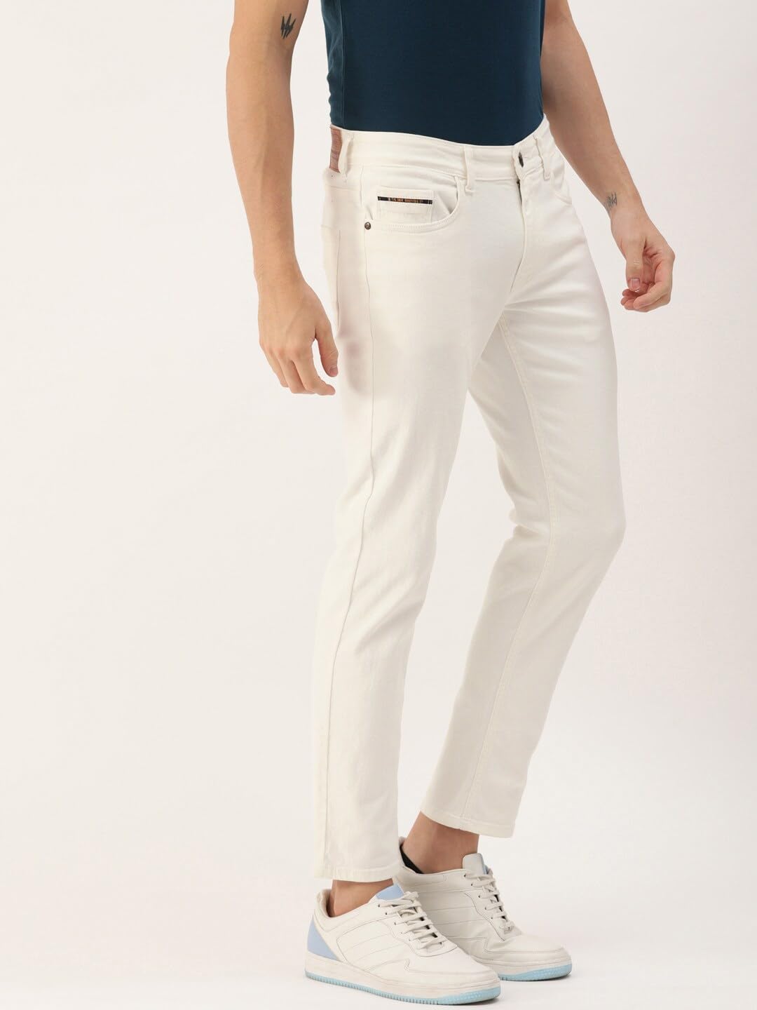 The Indian Garage Co Men Slim Fit Solid Mid-Rise Jeans White