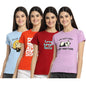 Preneum Womens Cotton Regular Fit Latest Graphic Stylish Printed Short Sleeves Casual T-Shirt || Trendy (Pack 4), Blue & Orange