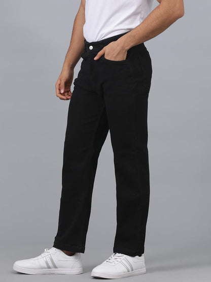 Kotty MenS Regular Mid Rise Solid Black Jeans