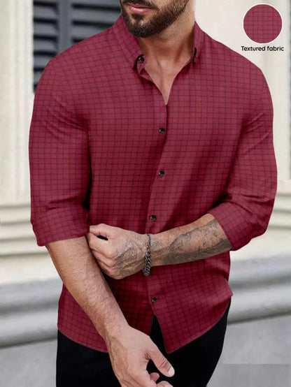 Deelmo MenS Regular Fit Checks Pattern Polyester Blend Shirt With Collared Neck Long Sleeve And Standard Length | Shirt For Man