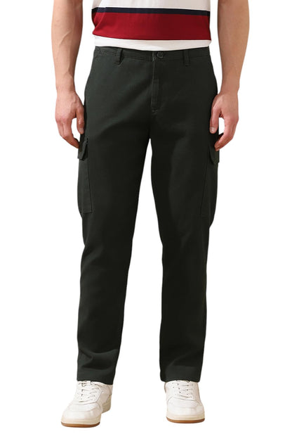 Dennis Lingo Men Olive Green Solid Straight Fit Cargo Trouser
