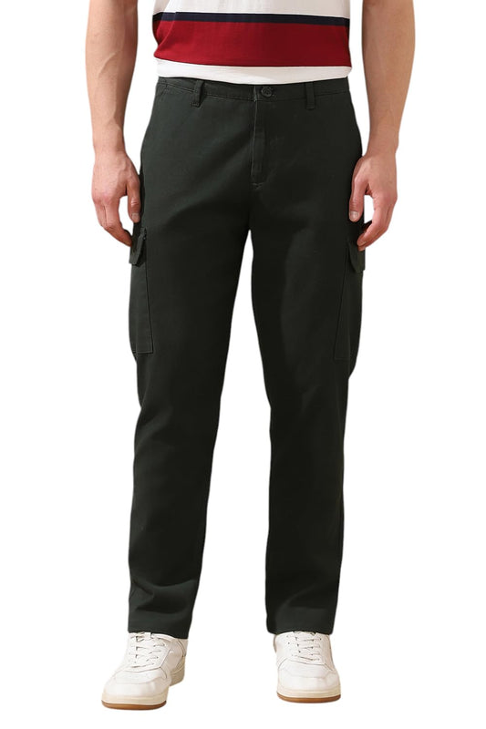 Dennis Lingo Men Olive Green Solid Straight Fit Cargo Trouser