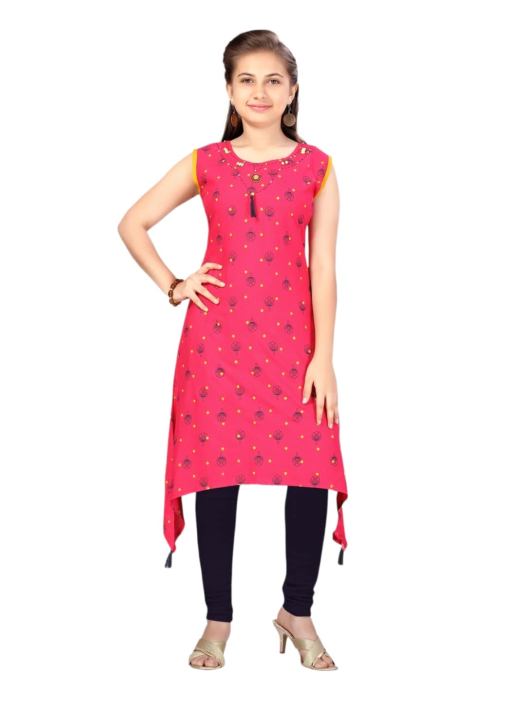 Aarika GirlS Cotton Regular Tunic Shirt (Kurti-Ap-3235_Rani_40)