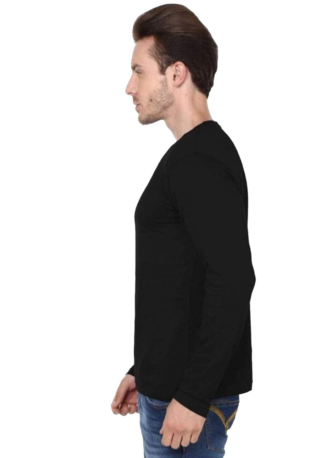 ADRO Men's Full Sleeve Cotton T-Shirt (FS-C-PLN-BL_Black)