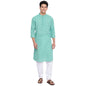 Fabindia Men Cotton Dobby Slim Fit Long Kurta Green_S