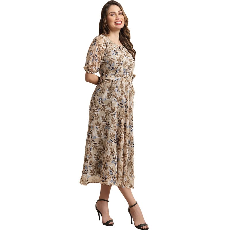 Preneum WomenS Maxi Fit & Flare Print Georgette Regular Sleeves Casual |Summer |Latest Style |Festival & Occasion Maxi Gown(Max
