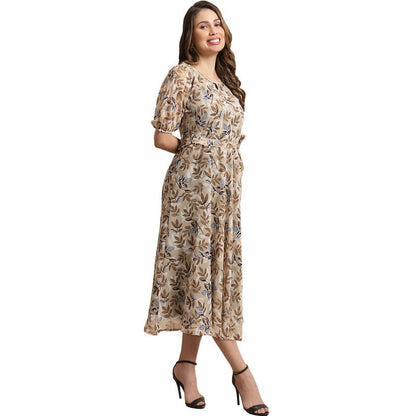 Preneum WomenS Maxi Fit & Flare Print Georgette Regular Sleeves Casual |Summer |Latest Style |Festival & Occasion Maxi Gown(Max