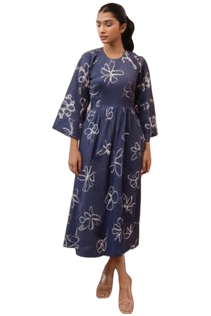 ANNI Designer Womens Rayon Printed Round Neck Long Maxi Dress (EWA BLUE-VKS01_S_Blue_Small)