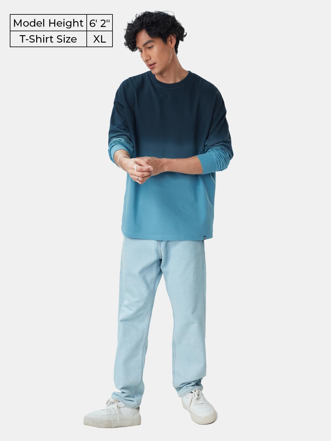 The Souled Store| Tie-Dye: Blue Topaz Mens and Boys T-Shirts|Full Sleeve|Oversized fit Solid|100% Cotton Blue Color Men Oversize