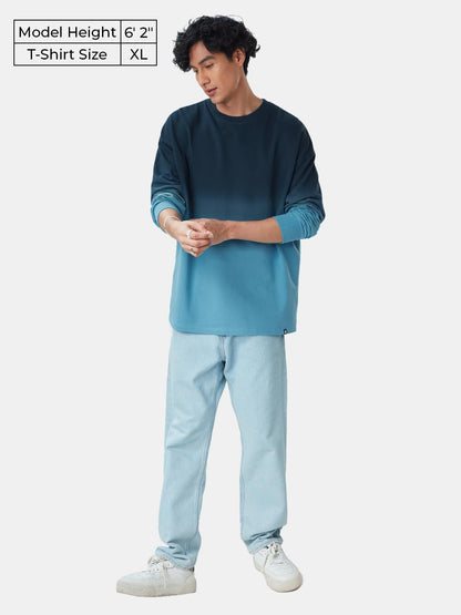 The Souled Store| Tie-Dye: Blue Topaz Mens and Boys T-Shirts|Full Sleeve|Oversized fit Solid|100% Cotton Blue Color Men Oversize