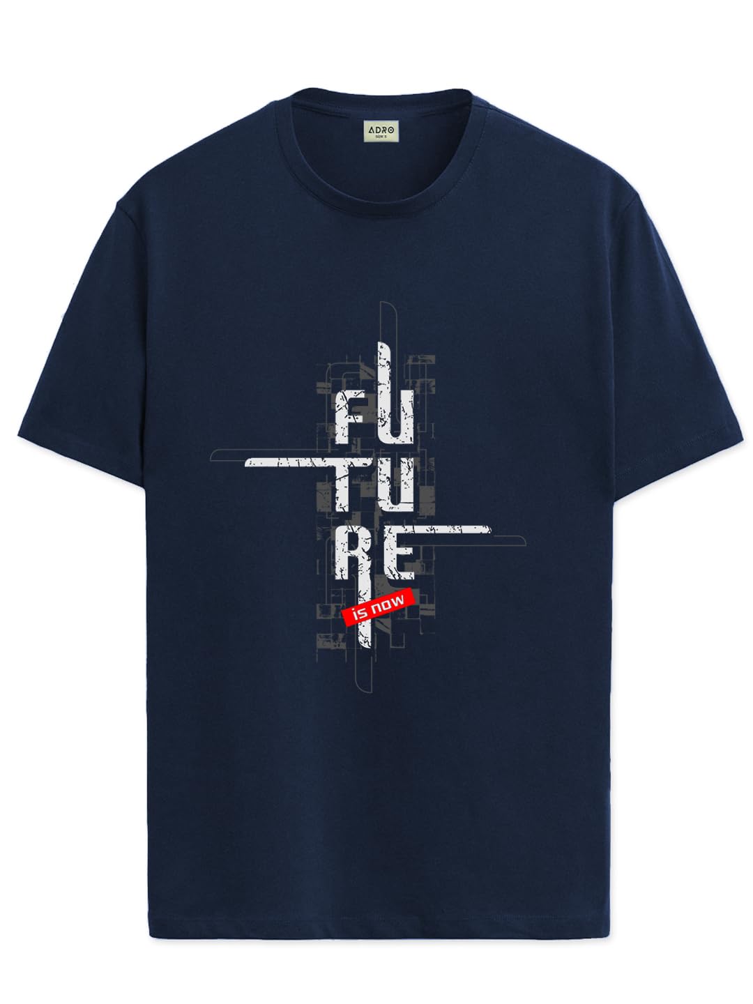 ADRO Men's Graphic Printed 100% Cotton T-Shirt - Regular Fit, Printed T-Shirts for Men (RN24-FTR-NB_Navy)