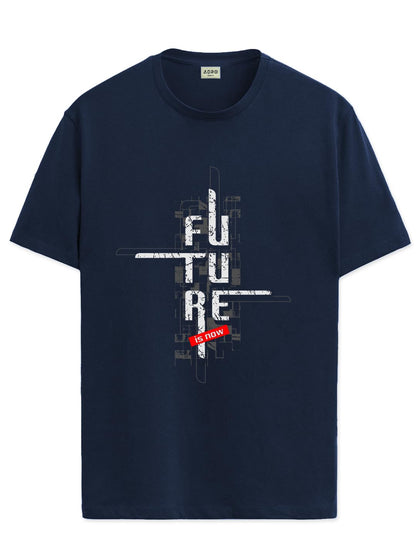 ADRO Men's Graphic Printed 100% Cotton T-Shirt - Regular Fit, Printed T-Shirts for Men (RN24-FTR-NB_Navy)