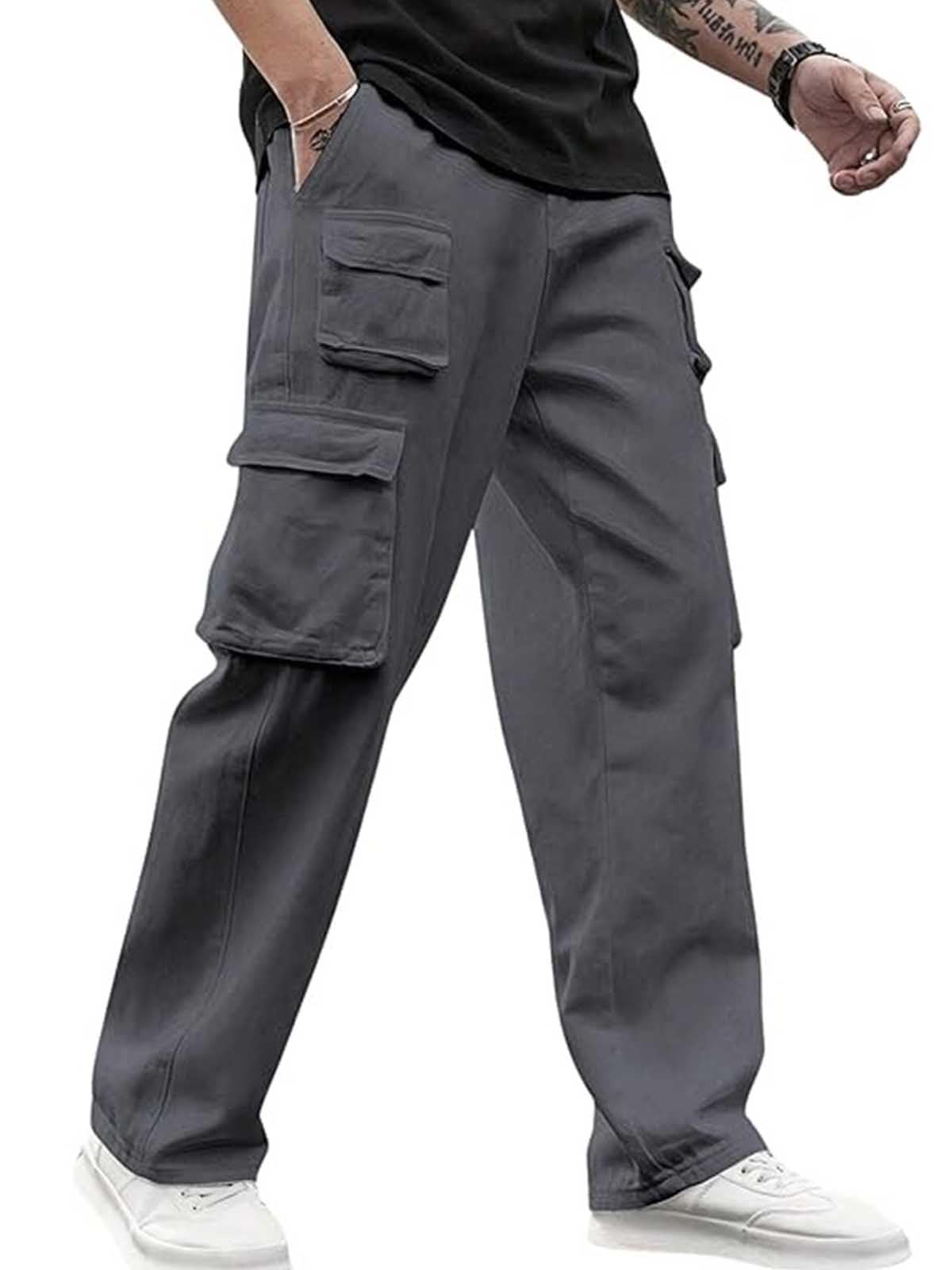 Veirdo Mens Cotton Baggy Fit Ankle Length Mid Rise 6 Pocket Cargos