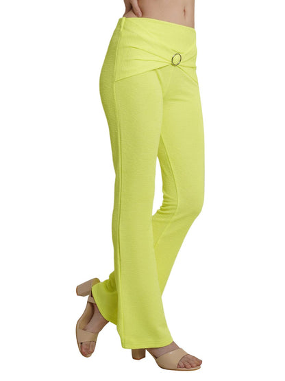 POPWINGS Solid Full-Length Polyester Regular-Fit Casual Bootcut Trouser Pants for Women for Casual Wear Lime Green
