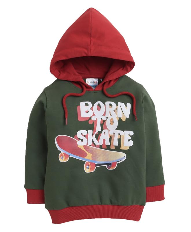Bumzee Dark Green Boys Full Sleeves Hooded Sweatshirt Age - 6-12 Months (Peb8673C-Dgn)