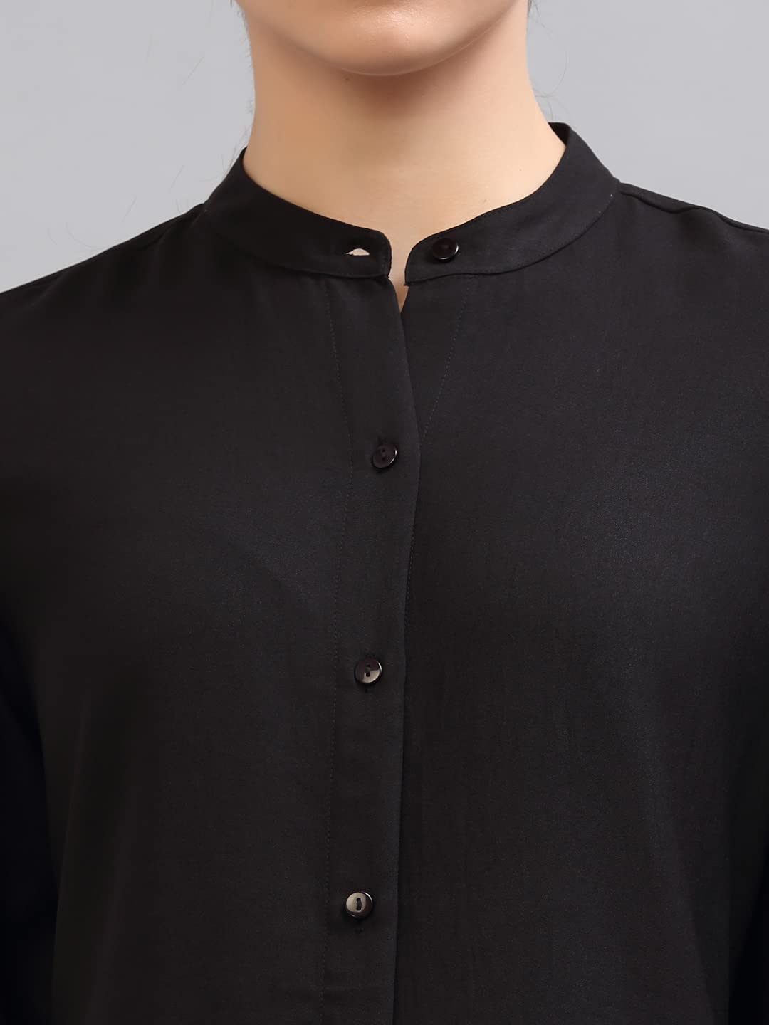 Style Quotient Women Solid Black PolyMoss Regular Formal Shirt