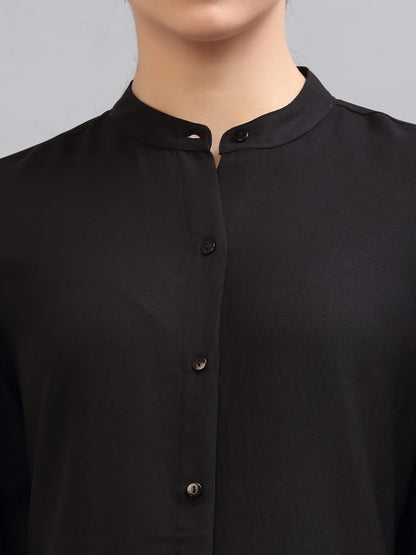Style Quotient Women Solid Black PolyMoss Regular Formal Shirt