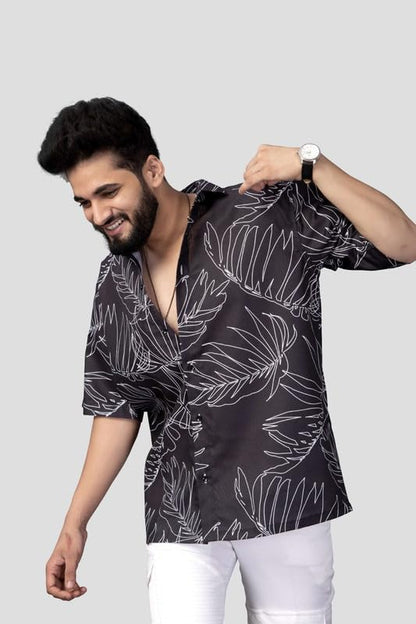 Brown Culture MenS Cotton Blend Abstract Print Shirt With Spread Collared Half Sleeves Standard Length And Button Down Closure