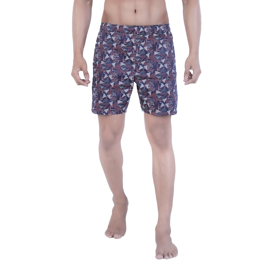 Rupa Colors PLAYSURE Collection Satin Boxers for Men, Abstract Printed, 100% Super Combed Cotton, Zip-Free, Ultrasoft Navy