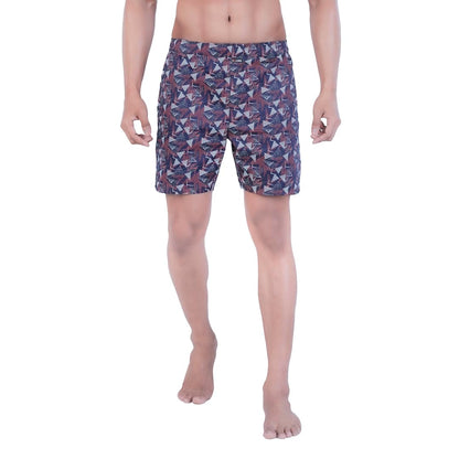 Rupa Colors PLAYSURE Collection Satin Boxers for Men, Abstract Printed, 100% Super Combed Cotton, Zip-Free, Ultrasoft Navy