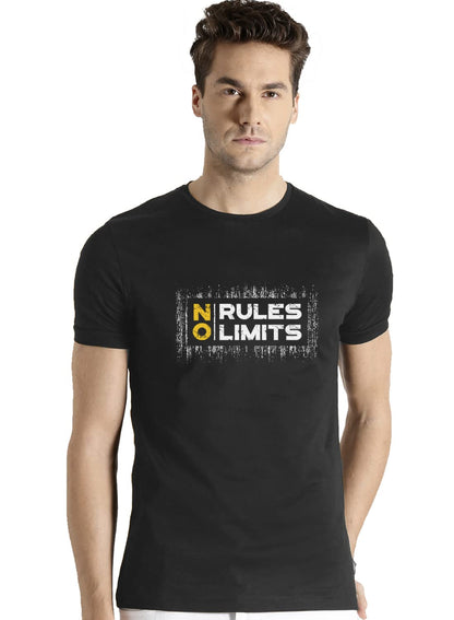 ADRO No Rules No Limits Mens Printed T-Shirt (RNR-M-LIM-BL_Black)