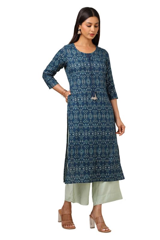 Soch Womens Blue Rayon Ethnic Motifs Kurta