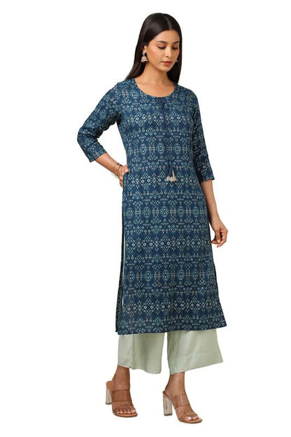 Soch Womens Blue Rayon Ethnic Motifs Kurta
