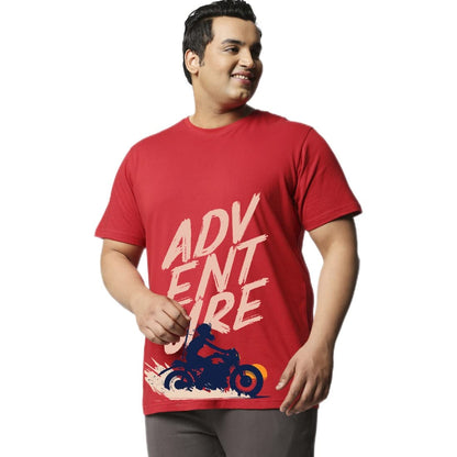 Bewakoof Mens Typography 100% Cotton Plus Size T-Shirt - Oversized Fit, Round Neck, Half Sleeves Red