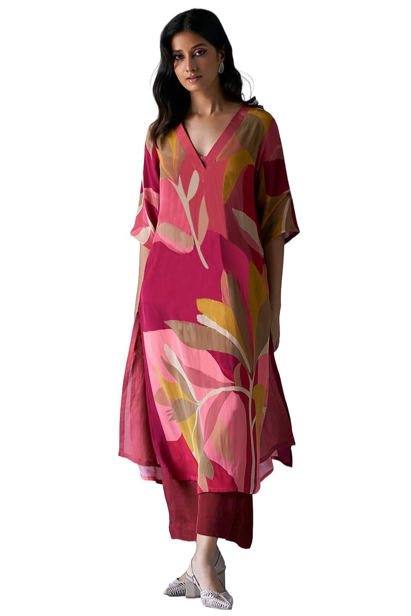 ANNI DESIGNER Womens Calf Length Printed Straight Kurta with Pant (Apni Pink Co-ord X-Large)