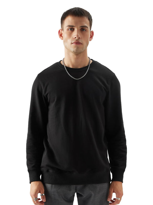 The Souled Store Black Mens Regular fit Full Sleeve Solids Cotton and Polyester Sweatshirts Shirts Casual Button-Down Half Sleev