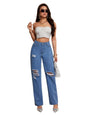 Kotty WomenS Cotton Blend Distressed Straight Fit Trendy Ripped Denim Jeans(Blue,28)