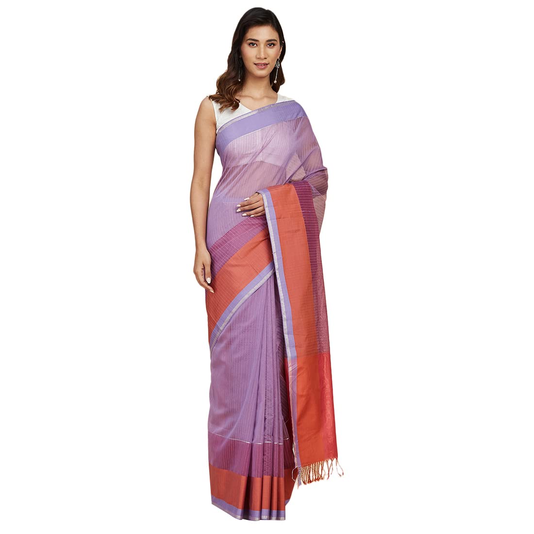 Fabindia WomenS Cotton Silk Sari (2111717Lilac_Lilac)