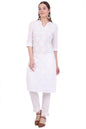 Aurelia Women's White Embroidered Pure Cotton Straight Kurta (Size: 2XL)-A15830-E608028