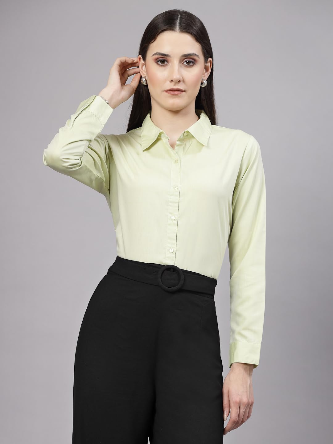 Style Quotient Women Solid Green Regular Formal Shirt