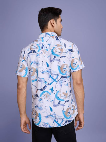 Pinkmint Stylish Shirt for Men ll Printed Half Sleeve Shirts ll Regular Fit Chest Pocket Shirt Blue