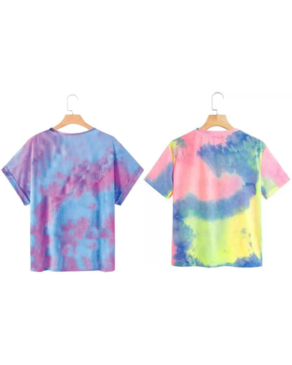 Juneberry Tie & Dye Printed Half Sleeve Round Neck Regular Fit T-Shirt Combo For Women (Pack Of 2)