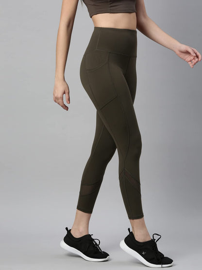 Enamor Athleisure Leggings for women with Pockets with Adjustable High waist used as track pants yoga pants tights (A601_Olive N