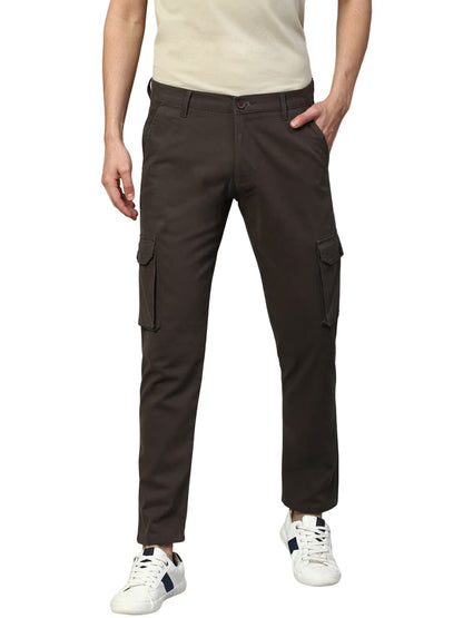 Dennis Lingo Mens Casual Solid Cotton Tapered Fit Mid Rise Ankle Length Multi-Pocket Stretchable Cargo Pant/Trousers (Dark Grey