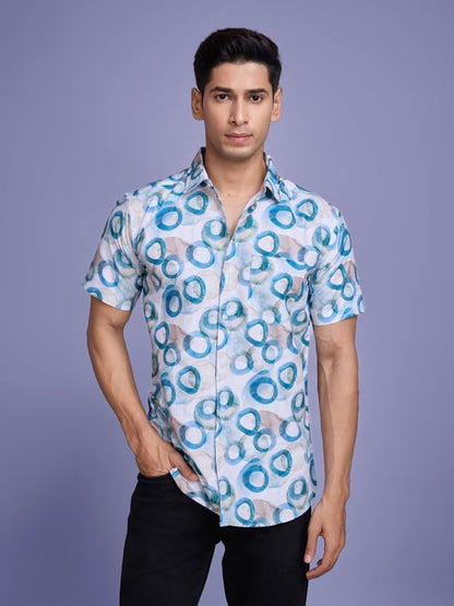 Pinkmint Stylish Shirt for Men ll Printed Half Sleeve Shirts ll Regular Fit Chest Pocket Shirt Sky