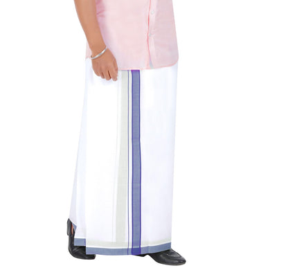 Prakasam Cotton MenS Double White Dhoti With Dobby Design Border (1.30 X 3.60 Meter)